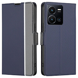 Etui en PU texture sergée, ultra-mince avec support et porte-cartes pour votre Vivo Y35 4G (2022)/Y22s 4G/Y22 4G - bleu