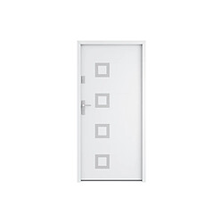 Vente-Unique Porte d'entrée en acier pleine et inox H207 x L100 cm blanc - poussant droit - TIFANA