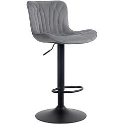 Decoshop26 Tabouret de bar chaise haute x1 avec coutures décoratives en velours gris pieds en métal noir 10_0005172