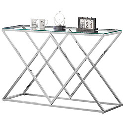 Vivenla Console design en acier argenté avec plateau en verre transparent collection ROMA L. 120 x P. 40 x H. 78 cm