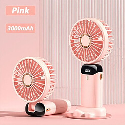 (Rose) Ventilateur Électrique Pliant Multifonctionnel Portatif de Bureau de Bureau de Pli Portatif de Double Batterie 3000mAh Avec La Lanière de Cou