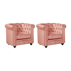 Vente-Unique Lot de 2 Fauteuils CHESTERFIELD - Velours rose pastel