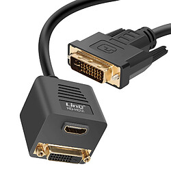 LinQ Adaptateur DVI Mâle vers DVI-D Femelle et HDMI Femelle Compact 33cm Noir 