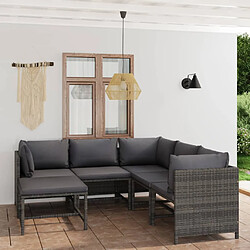 vidaXL Salon de jardin 6 pcs avec coussins Résine tressée Gris