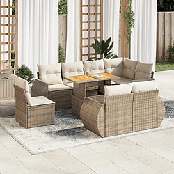 vidaXL Salon de jardin avec coussins 9 pcs beige résine tressée