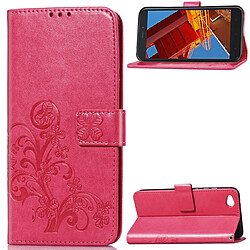 Wewoo Housse Coque Étui en cuir à Motif fleurs repiquées Lucky Clover pour Xiaomi Redmi Goavec support et logements cartesportefeuille et dragonne Rose rouge