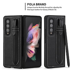 Coque en TPU + cuir véritable anti-rayures avec porte-stylo noir pour votre Samsung Galaxy Z Fold3 5G