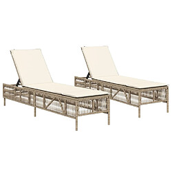 vidaXL Chaises longues avec coussins lot de 2 beige résine tressée