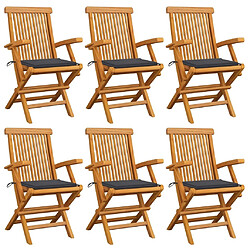 Maison Chic Lot de 6 Chaises de jardin,Fauteuil d'extérieur avec coussins anthracite Bois de teck -MN12282