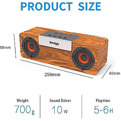 Universal Haut-parleurs YH-Bluetooth, haut-parleurs portables en bois, Bluetooth 5.0 en haut-parleurs sans fil, basse de 10 W, USB intégré (marron)