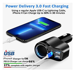 Chrono Chargeur de voiture USB C, adaptateur de chargeur de voiture 36W [PD3.0 + double port USB A], adaptateur de voiture 12V/24V, chargeur USB 4 en 1 pour allume-cigarette (Noir)