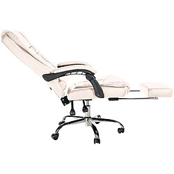 Decoshop26 Fauteuil de bureau ergonomique généreusement rembourrée avec repose-pieds en PVC crème et métal chromé 10_0002566