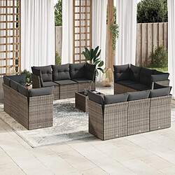 Maison Chic Salon de jardin avec coussins 13 pcs | Ensemble de Table et chaises | Mobilier d'Extérieur gris résine tressée -GKD25201