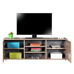 Pegane Meuble TV coloris Chêne - longueur 140 x profondeur 35 x hauteur 48 cm