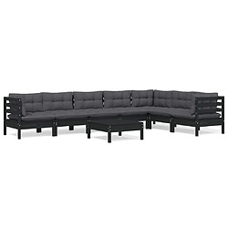 Maison Chic Salon de jardin 8 pcs + coussins - Mobilier/Meubles de jardin - Table et chaises d'extérieur Noir Bois de pin solide -MN41798