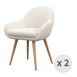 Moloo CANCUN-Chaise en tissu bouclette Ecru et pieds métal décor bois (x2)