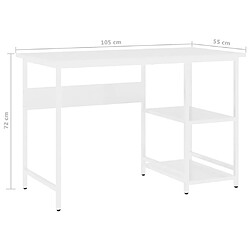 vidaXL Bureau d'ordinateur Blanc 105x55x72 cm MDF et métal pas cher