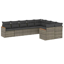 Maison Chic Salon de jardin 9 pcs avec coussins | Ensemble de Table et chaises | Mobilier d'Extérieur gris résine tressée -GKD38686