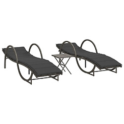 vidaXL Chaises longues lot de 2 avec table gris résine tressée