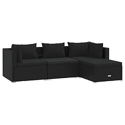 vidaXL Salon de jardin 4 pcs avec coussins Résine tressée Noir