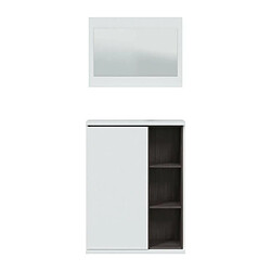 Meuble a chaussures + miroir - Mélaminé blanc et anthracite - 1 porte + 3 niches de rangement - L108 x P11 x H60 cm ADHARA