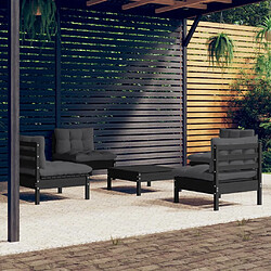 vidaXL Salon de jardin 5 pcs avec coussins anthracite bois de pin