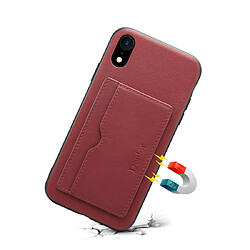 Wewoo Coque Pour iPhone XR Denior V3 Housse de protection en cuir de vachette voiture de luxe avec support et fente carte rouge foncé