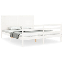 Maison Chic Cadre/structure de lit avec tête de lit pour adulte - Lit Moderne Chambre blanc 160x200 cm bois massif -MN25762