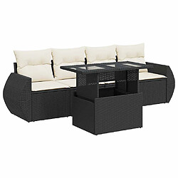 vidaXL Salon de jardin 5 pcs avec coussins noir résine tressée