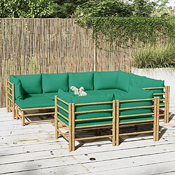 Maison Chic Salon de jardin 10 pcs + coussins - Mobilier/Meubles de jardin - Table et chaises d'extérieur vert bambou -MN29046