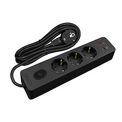 Null Multiprise SELDUR G3TH22S, 3 prises type F + interrupteur, USB A+C charge rapide 20W, Noir, câble 2m