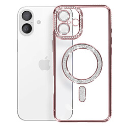 Avizar Coque Diamant pour iiPhone 16 Plus Protection MagSafe Contour Strass Rose Champagne