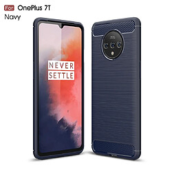 Wewoo Coque Souple Pour Oneplus 7T en TPU fibre de carbone brossée bleu marine