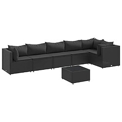 vidaXL Salon de jardin 7 pcs avec coussins Noir Résine tressée