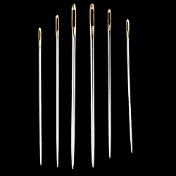 6pcs Aiguilles à Coudre à Main En Acier Pour Broderie Point De Croix Or Oeil 3 Tailles pas cher