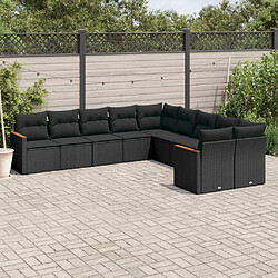 Maison Chic Salon de jardin 10 pcs avec coussins | Ensemble de Table et chaises | Mobilier d'Extérieur noir résine tressée -GKD68377