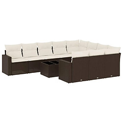 vidaXL Salon de jardin et coussins 11 pcs marron résine tressée