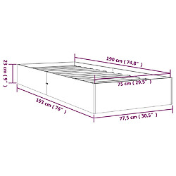 vidaXL Cadre de lit sans matelas noir bois massif 75x190 cm pas cher