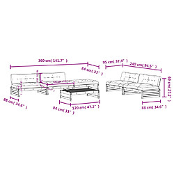 vidaXL Salon de jardin 6 pcs avec coussins marron miel bois massif pas cher