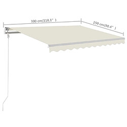 vidaXL Auvent manuel rétractable avec poteaux 3x2,5 m Crème pas cher