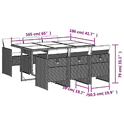 vidaXL Ensemble à manger de jardin coussins 7pcs Noir Résine tressée pas cher