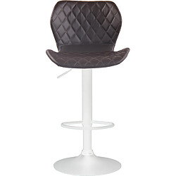 Decoshop26 Tabouret de bar x1 avec coutures décoratives en forme de losanges en PVC marron et métal blanc 10_0004653