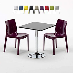 Grand Soleil Table Noir et 2 Chaises Colorées Polypro