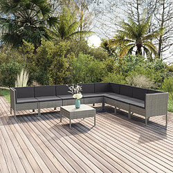 Maison Chic Salon de jardin 9 pcs + coussins - Mobilier/Meubles de jardin - Table et chaises d'extérieur Résine tressée Gris -MN36100