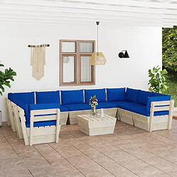 Maison Chic Salon de jardin palette 10 pcs avec coussins - Table et chaises d'extérieur - Mobilier/Meubles de jardin Moderne - Table et chaises d'extérieur - Mobilier/Meubles de jardin Moderne épicéa imprégné -MN87229