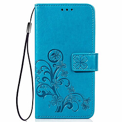 Wewoo Housse Coque Étui en cuir motif de fleurs pressées Lucky Clover pour Xiaomi Mi 8 Lite, avec support et emplacements pour cartes, ainsi que portefeuille dragonne (bleu)