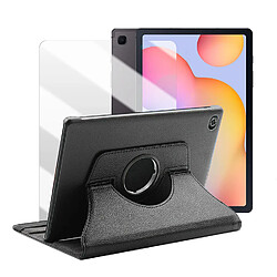 Etui rotatif en simili cuir + verre trempé pour tablette Samsung Galaxy Tab S6 Lite 10.4" SM-P610 SM-P615 - Noir - Visiodirect -