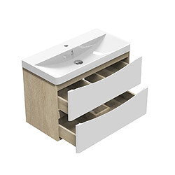 Aica Sanitaire Ensemble meuble bois clair et vasque 60cm meubles de salle de bain meuble sur pieds 24 tiroirs