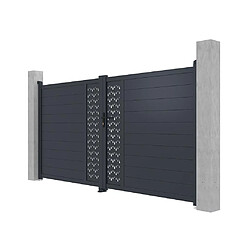 Avis Vente-Unique Portail électrique battant aluminium semi plein à motifs L355 x H181 cm anthracite GREGOR