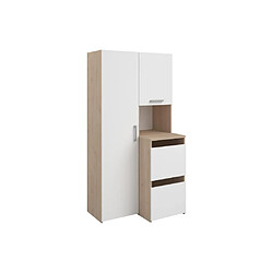 Avis Vente-Unique Rangement de salle de bain avec placards, étagères et colonne - Naturel clair et blanc - L92 x H184 cm - ERKANO